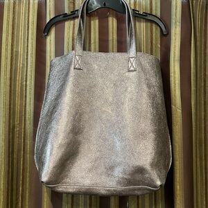 Silver/grey metallic all leather tote